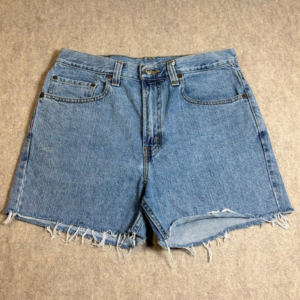 Levi's 505 Denim Shorts Wmns W32 Blue Cotton Cut Off Frayed Hem Vintage Boho 90s